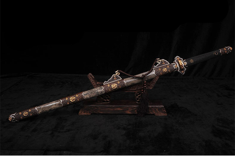 精美鎏金銀唐劍之王，冷兵器羽毛紋寶劍