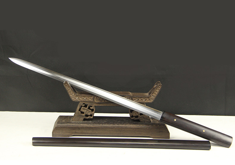 紫檀八面唐劍冷兵器，刀劍手工花紋鋼一體長劍