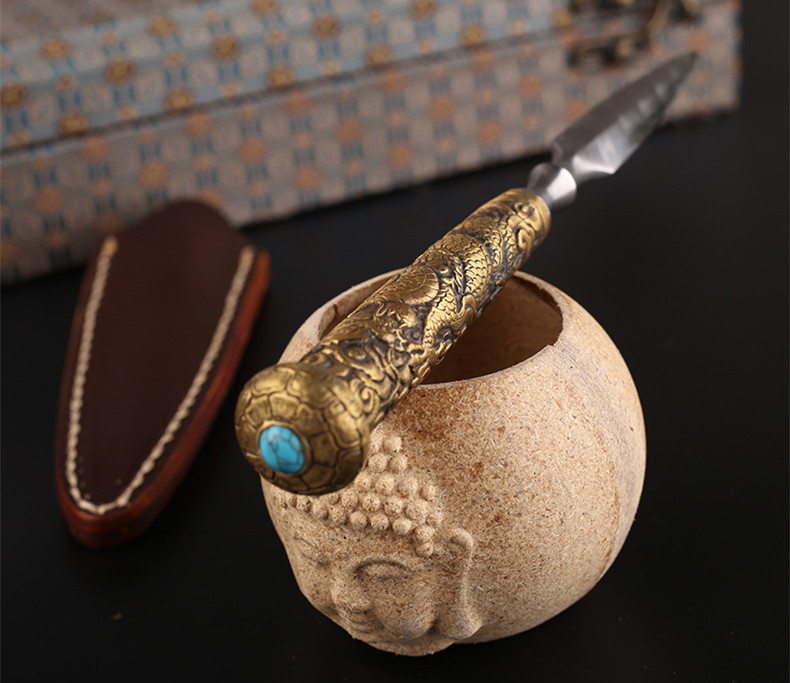 花紋鋼茶針茶錐手工普洱開(kāi)茶刀，冷兵器茶具配