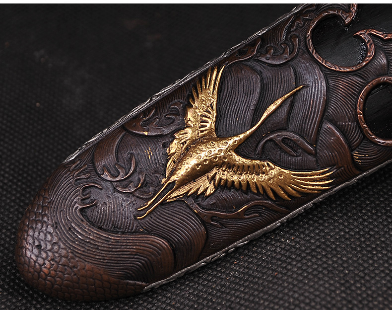 仙鶴劍花紋鋼覆土燒刃寶劍，工藝禮品劍長款