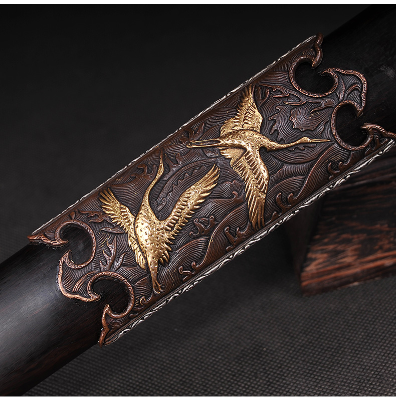 仙鶴劍花紋鋼覆土燒刃寶劍，工藝禮品劍長款