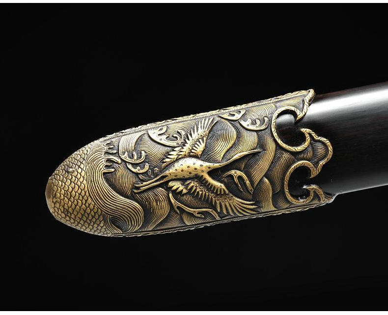 仙鶴劍花紋鋼覆土燒刃寶劍，工藝禮品劍長款