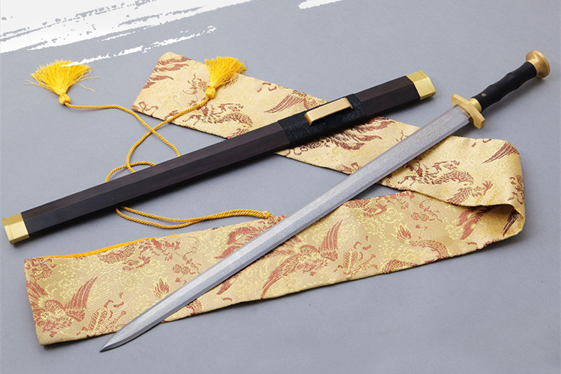 銅裝紫檀漢劍寶劍，工藝品花鋼紋一體刀