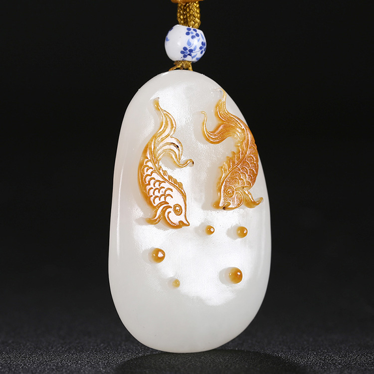 年年有余和田玉魚吊墜，天然白玉掛墜玉墜