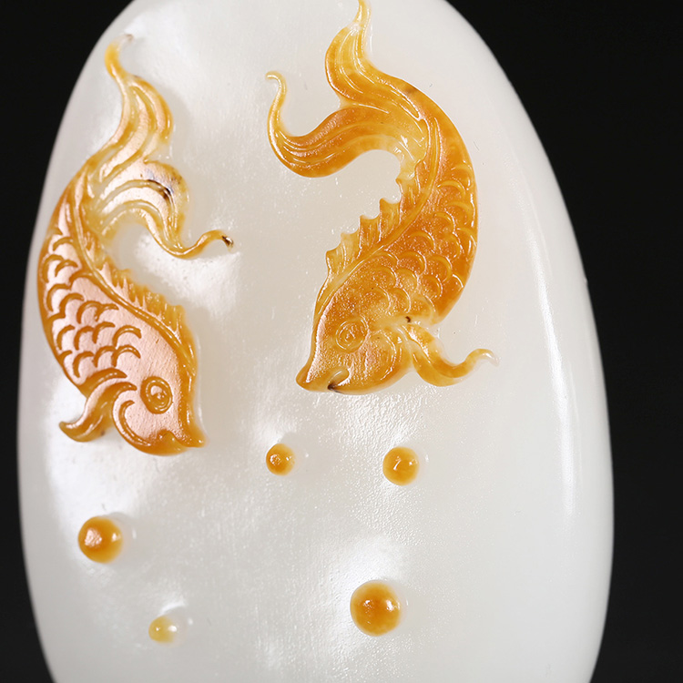 年年有余和田玉魚吊墜，天然白玉掛墜玉墜