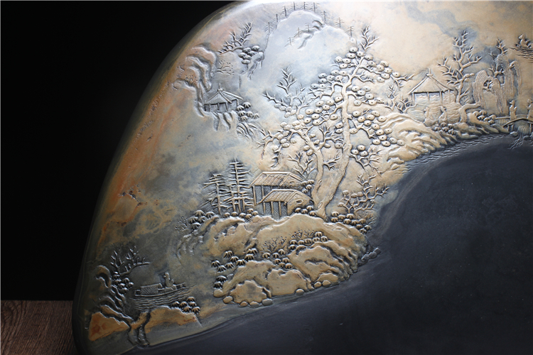 松山雅居歙硯手工精品，老坑金暈原石籽料