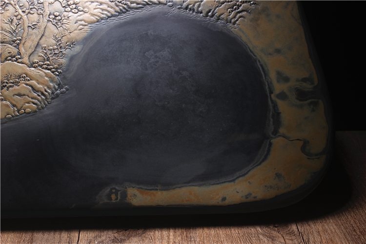 松山雅居歙硯手工精品，老坑金暈原石籽料