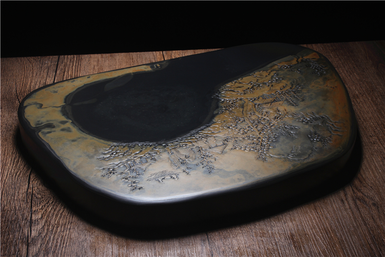 松山雅居歙硯手工精品，老坑金暈原石籽料