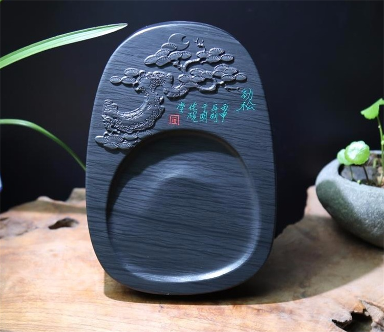 勁松暗香天然原石硯臺，文房四寶精品硯臺