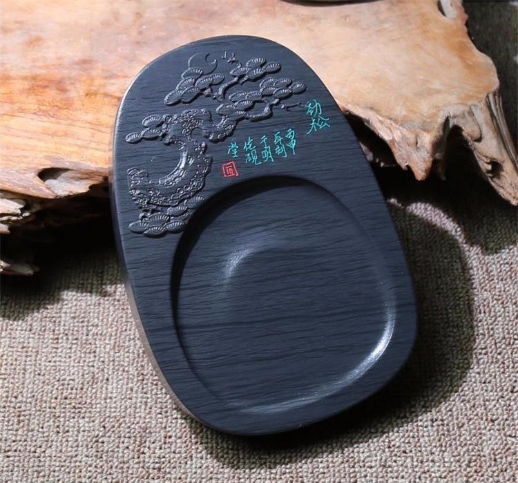 勁松暗香天然原石硯臺，文房四寶精品硯臺