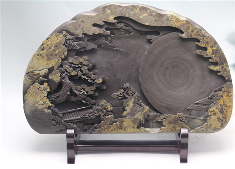 松山攬勝玉黛石硯臺(tái)，中國(guó)文房四寶硯臺(tái)