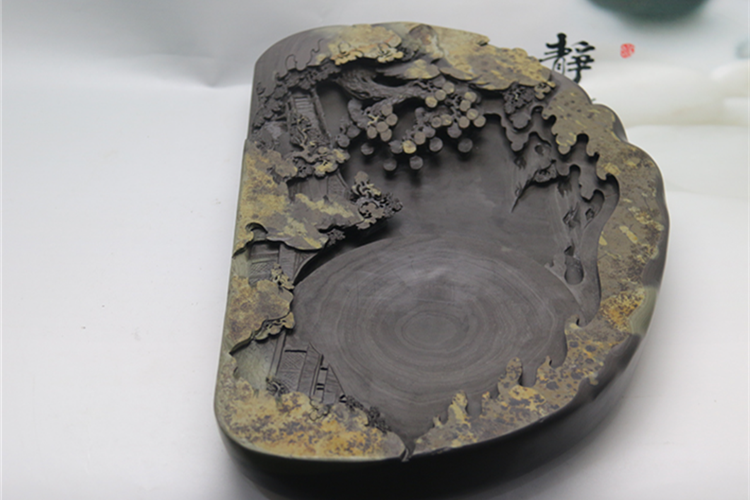 松山攬勝玉黛石硯臺(tái)，中國(guó)文房四寶硯臺(tái)