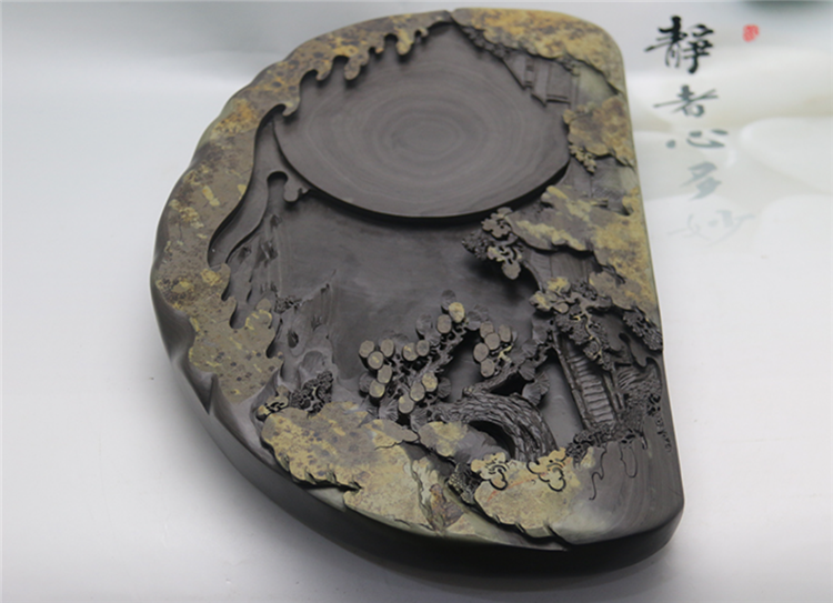 松山攬勝玉黛石硯臺(tái)，中國(guó)文房四寶硯臺(tái)