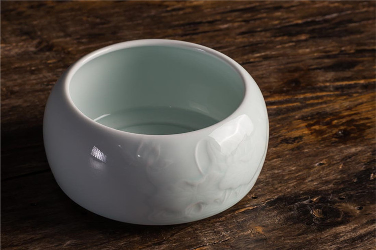 影青釉荷花建水水盂，茶道零配茶洗