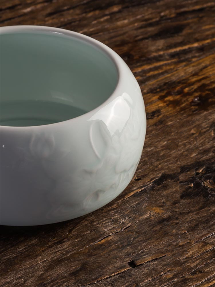 影青釉荷花建水水盂，茶道零配茶洗