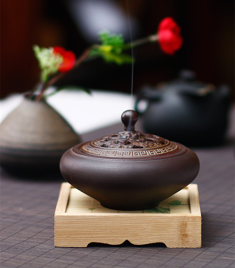 古典創(chuàng)意黑陶香薰?fàn)t，家用居室供佛仿古熏香爐