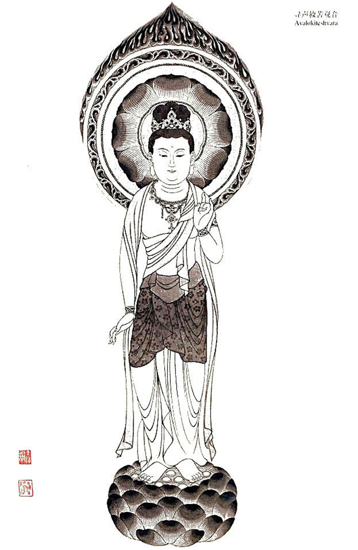 中國(guó)傳統(tǒng)菩薩大菩薩國(guó)畫(huà)白描欣賞