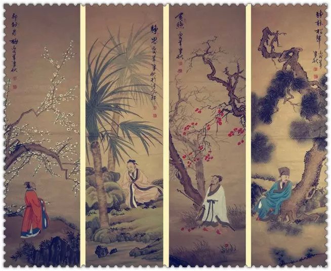 水墨四條屏山水花鳥(niǎo)國(guó)畫(huà)欣賞（一）