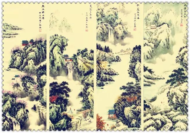 水墨四條屏山水花鳥(niǎo)國(guó)畫(huà)欣賞（一）