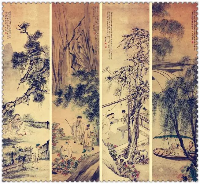 水墨四條屏山水花鳥(niǎo)國(guó)畫(huà)欣賞（一）