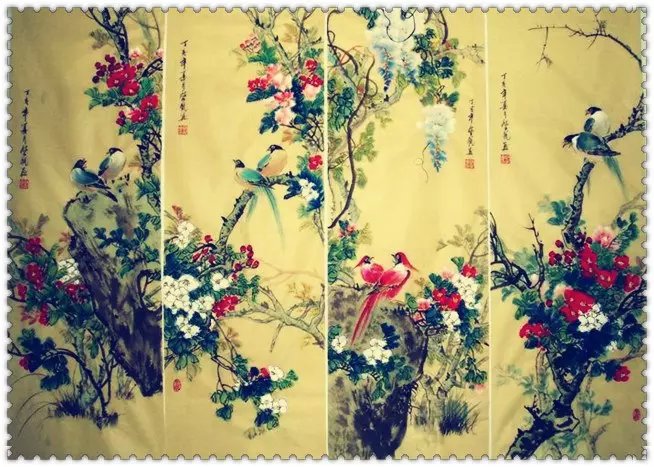 水墨四條屏山水花鳥國(guó)畫欣賞（一）