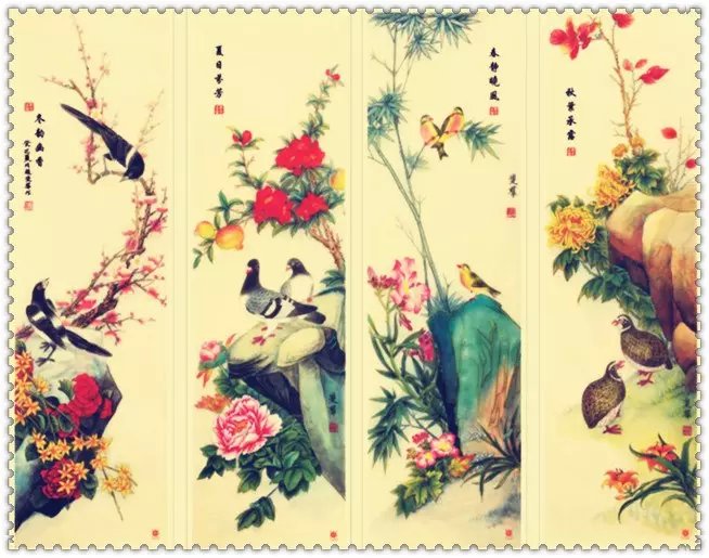 水墨四條屏山水花鳥國(guó)畫欣賞（一）