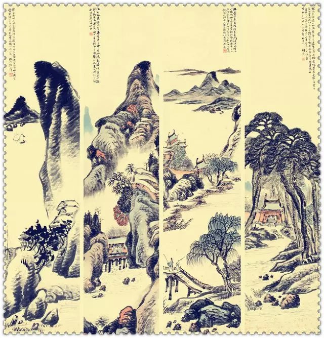 水墨四條屏山水花鳥國(guó)畫欣賞（一）