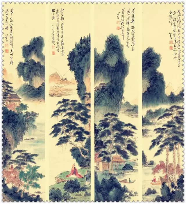 水墨四條屏山水花鳥國(guó)畫欣賞（一）