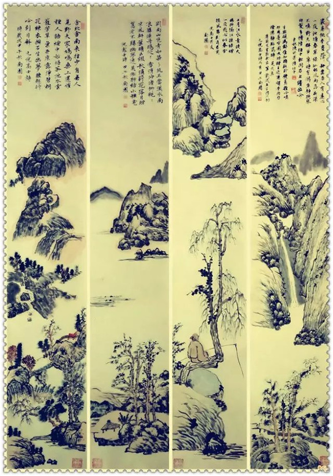 水墨四條屏山水花鳥國(guó)畫欣賞（二）