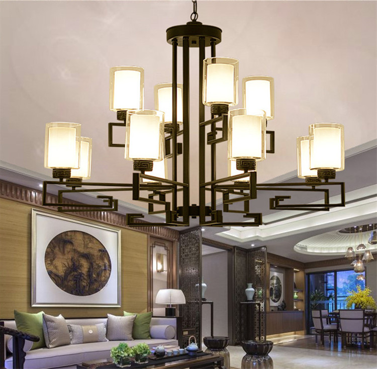新中式客廳復(fù)古大吊燈，鐵藝室內(nèi)燈具