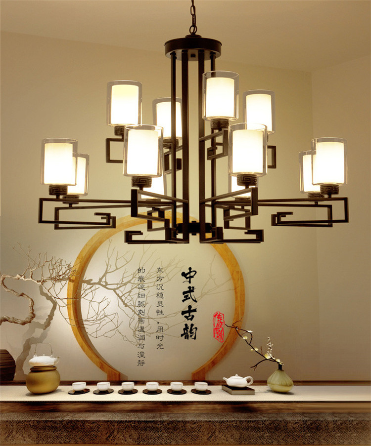 新中式客廳復(fù)古大吊燈，鐵藝室內(nèi)燈具