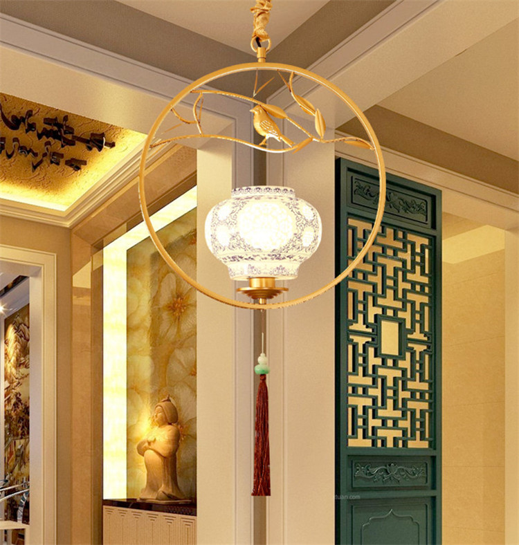 家佳樂文學(xué)仿青花瓷禪意禪意創(chuàng)意小鳥吊燈