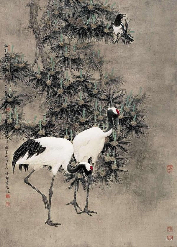 竇申清仙鶴工筆畫國(guó)畫作品欣賞