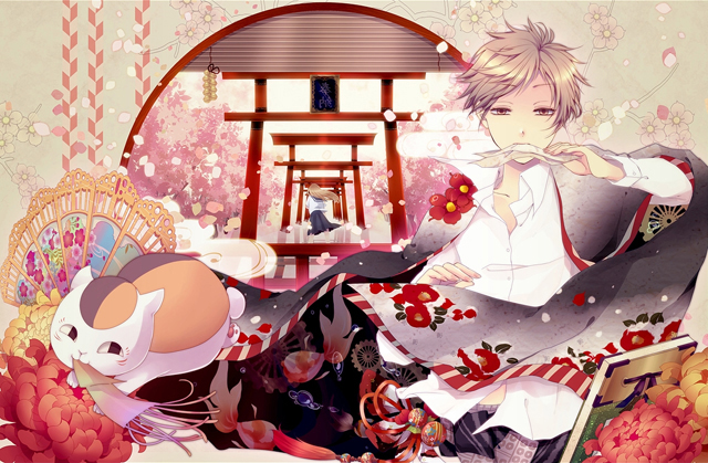 動(dòng)漫《夏目友人帳》圖片，夏目和貓咪老師