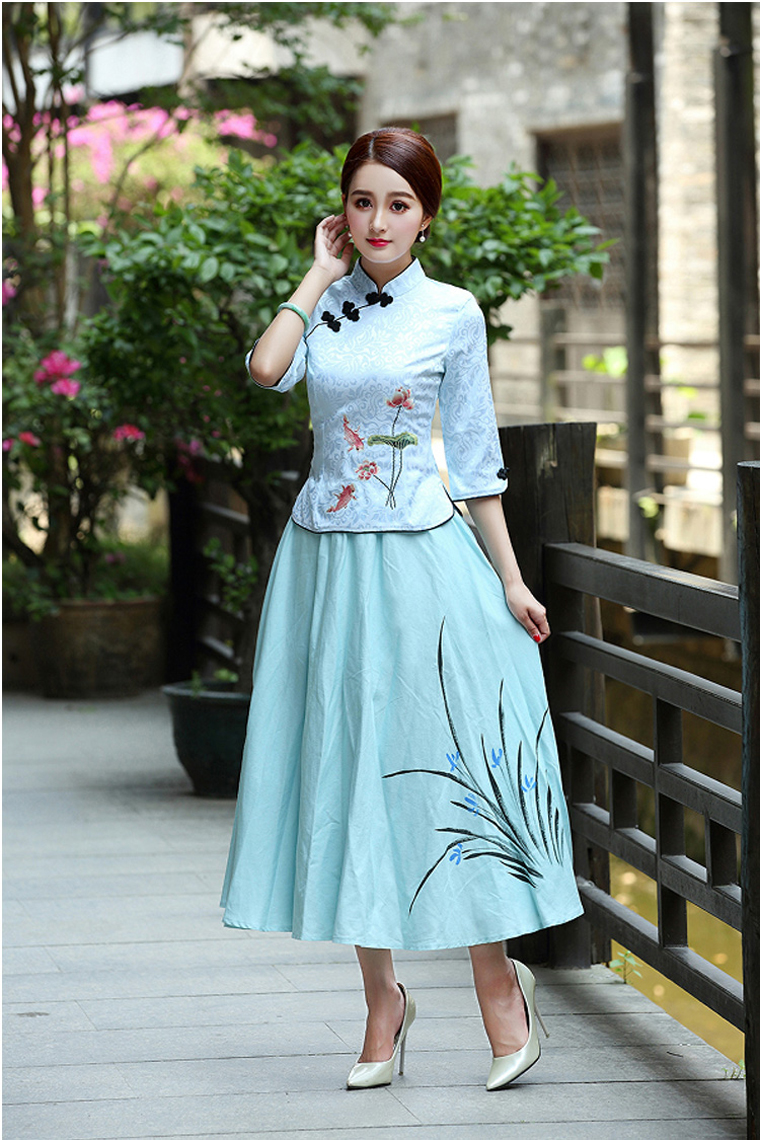 家佳樂(lè)文學(xué)復(fù)古盤(pán)扣棉麻改良旗袍