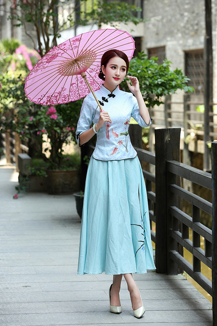 家佳樂(lè)文學(xué)復(fù)古盤(pán)扣棉麻改良旗袍