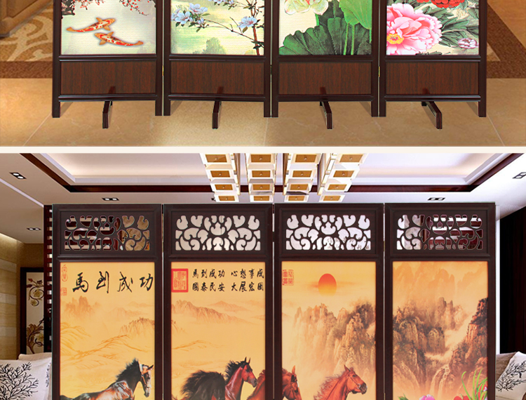 實(shí)木折屏雙面古典屏風(fēng)