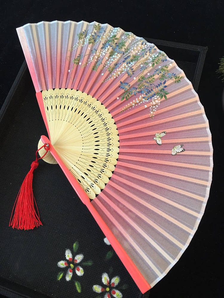 古典家佳樂(lè)文學(xué)烤漆邊真絲櫻花竹折扇