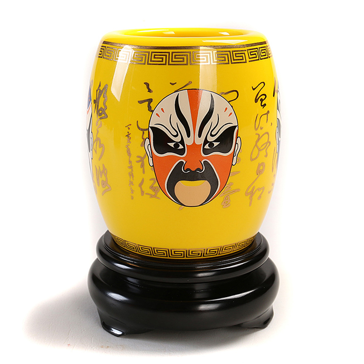 家佳樂文學京劇國粹黃釉臉譜景德鎮(zhèn)陶瓷筆筒