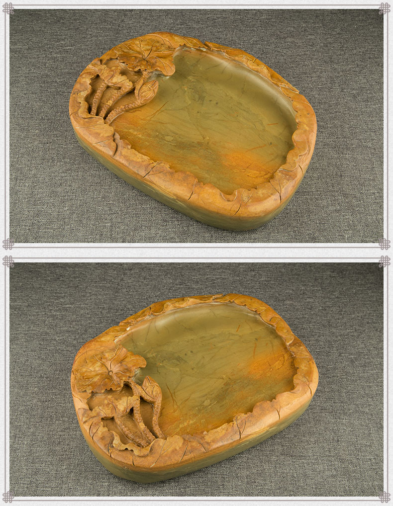 純手工綠端荷塘飄香端硯硯臺(tái)