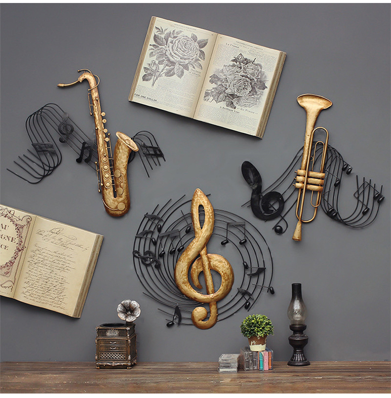 美式復(fù)古墻飾鐵藝樂(lè)器墻壁掛飾