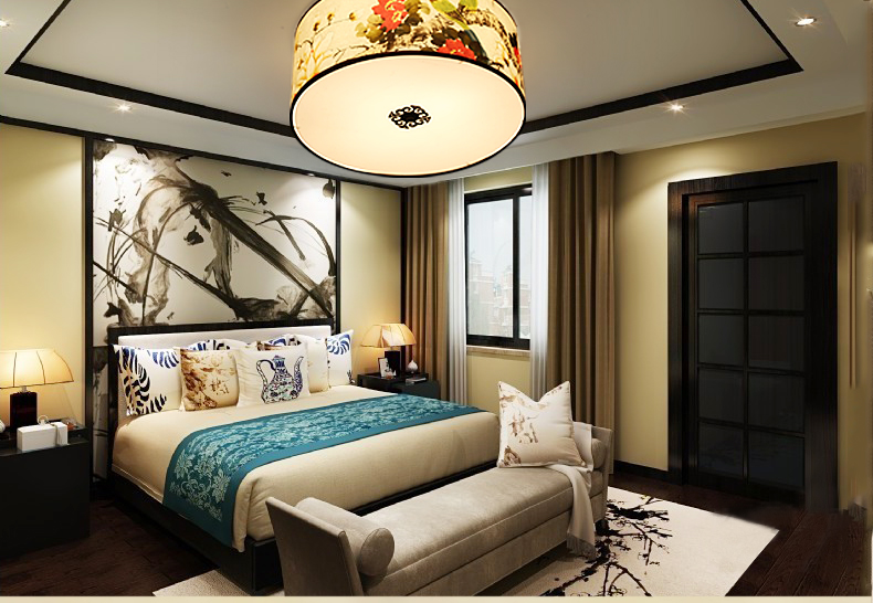 家佳樂文學(xué)圓形國畫花鳥元素中式吸頂燈