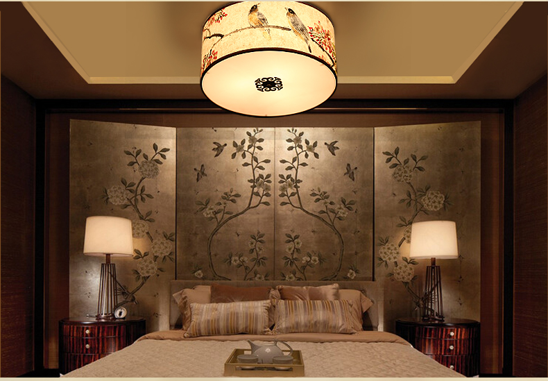 家佳樂文學(xué)圓形國畫花鳥元素中式吸頂燈