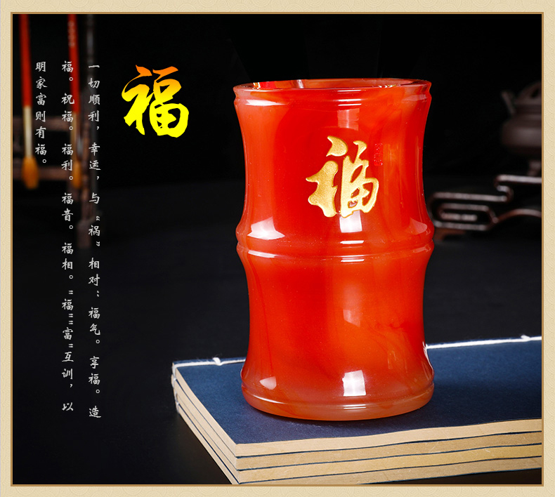 三色家佳樂文學(xué)氣清如蘭玉石筆筒