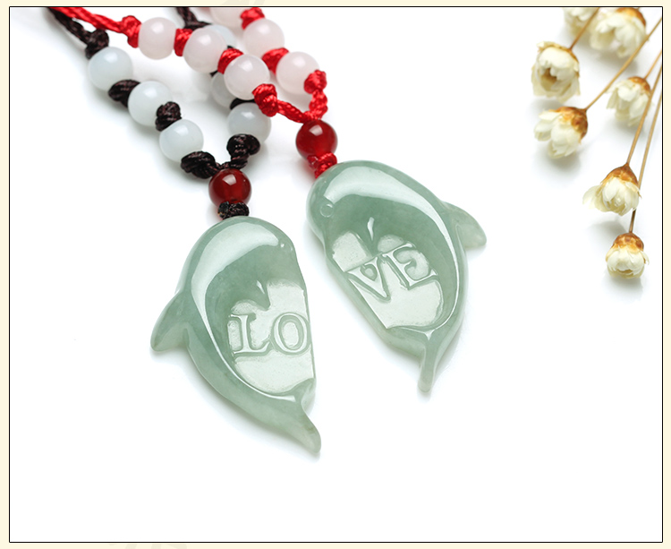 一對玉石翡翠心心相印海豚LOVE情侶吊墜玉佩