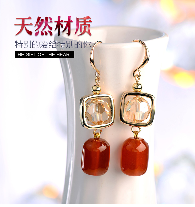 簡(jiǎn)約時(shí)尚百搭紅瑪瑙水晶耳環(huán)