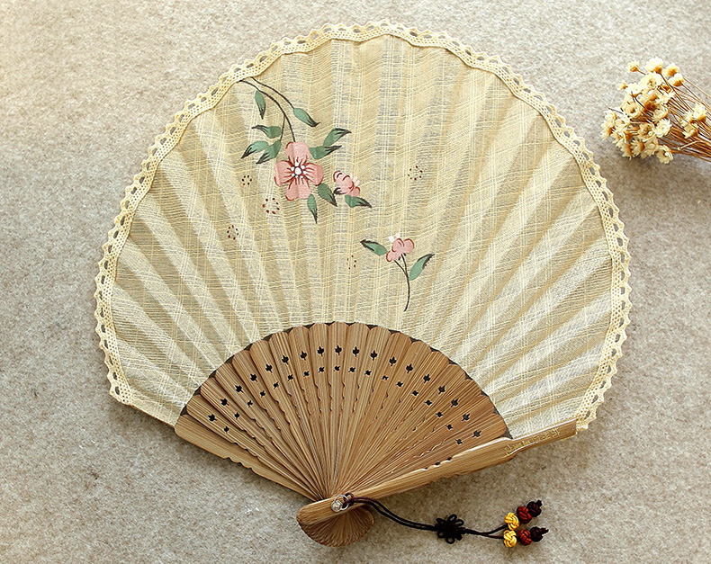家佳樂(lè)文學(xué)扇子女式棉麻布扇貝殼扇