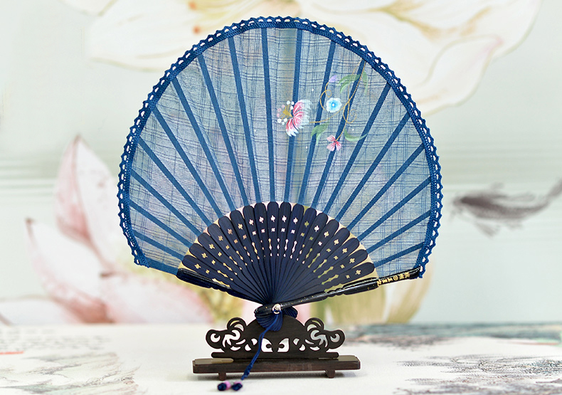 家佳樂(lè)文學(xué)扇子女式棉麻布扇貝殼扇