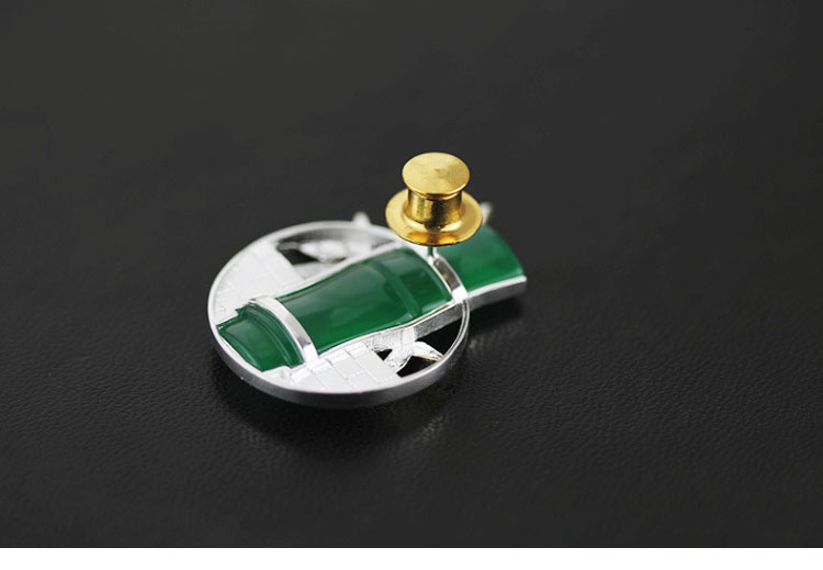 家佳樂文學(xué)古典鑲玉髓竹子純銀胸針