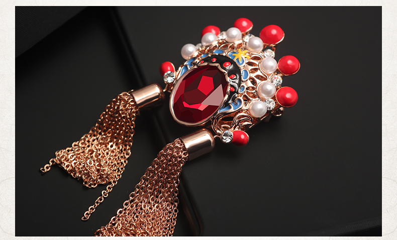家佳樂文學刀馬旦流蘇紅水晶百搭個性民族風胸針